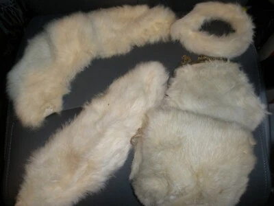 批量 女孩 复古 兔子 白色毛皮套装 钱包、松饼、衣领、头带 (29) — 第 1/4 张图片