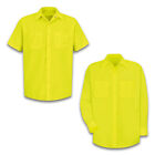 Red Kap Men's Enhanced Visibility Industrial Work Shirt Fluorescent Neon Uniform