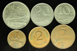 LATVIA Lettland Lettonia FULL SET 1922 -1939 coins 1,2,5,10,20,50 Santimi M1279 - Picture 1 of 2