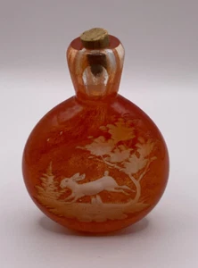 alte Schnupftabakflasche Richfläschchen aus Glas geschliffendes Motiv - Bild 1 von 8