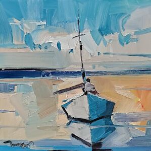 JOSE TRUJILLO Oil Painting IMPRESSIONISM Collectible ORIGINAL Boat Seascape nr