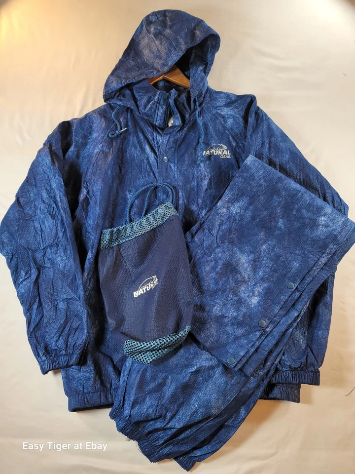 Natural Gear Poly Rain Suit Set Hunting M Pants Jacket Stuff Bag BLUE Zip Snap - Image 1 of 4
