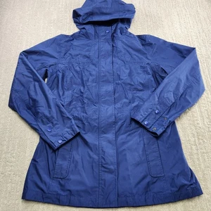 LL Bean Rain Jacket Women Medium H2Off Blue Waterproof Mesh Lined Hooded Coat - Picture 1 of 14