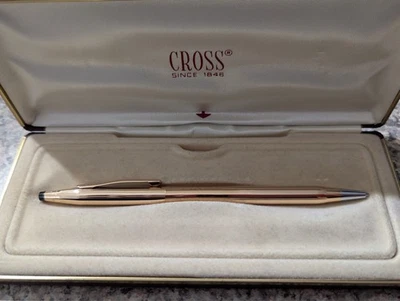 Bolígrafo Cross, 1/20 Lleno de Oro 14k/HECHO EN EE. UU., USADO-funciona tinta azul Foto 1 de 4