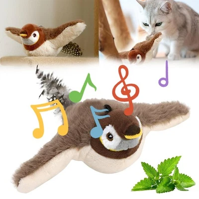 Flapping Wings Bird Cat Toy Teaser Toys Realistic Feather Chase Dangle Toy.