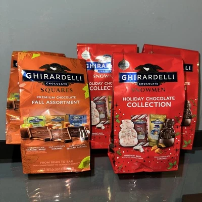 5 bolsas de chocolate Ghirardelli corteza de menta muñecos de nieve caramelo manzana cuadrados Foto 1 de 2