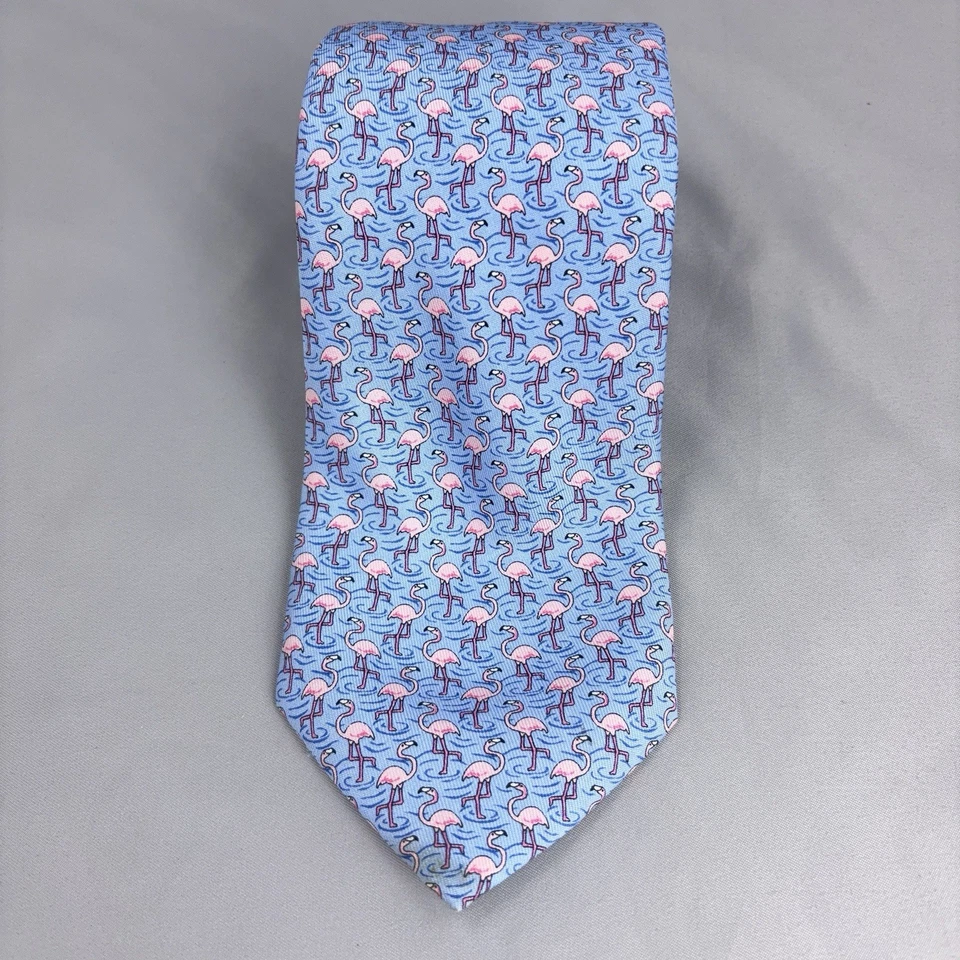 Corbata de cuello de seda flamenca Vineyard Vines para hombre azul rosa estilo náutico Preppy Foto 1 de 4