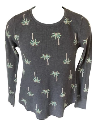 Camisa túnica térmica antigua azul marino para dormir para mujer mediana azul palmeras luces LS Foto 1 de 4