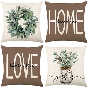 Throw Pillow Covers 16x16 Set of 4 Farmhouse Pillow Covers Cushion Cases Deco... - Picture 1 of 6