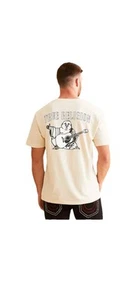 True Religion Buddha Guitar Graphic Tee Shirt Size Large NWT Tan - Picture 1 of 3