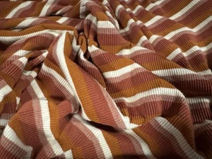 Stretch Spandex Rib Jersey Fabric, Per Metre -  Stripe - Burnt Orange & Cream - Picture 1 of 3
