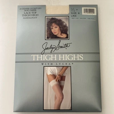 VTG Jaclyn Smith Lace Top Thigh Highs Size A Color Lace Sandalfoot Silky Sheer - Image 1 of 4