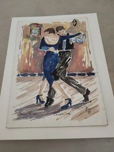JORGE ALIO WATERCOLOR PAINTING BUENOS AIRES ARGENTINA "CAMINITO" TANGO DANCERS - Picture 1 of 2
