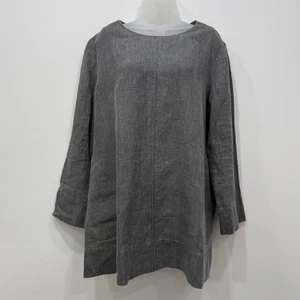 Leigh Deleonardo Leinen Top Damen L grau Lagenlook kastig Tunika Taschen klassisch - Bild 1 von 12
