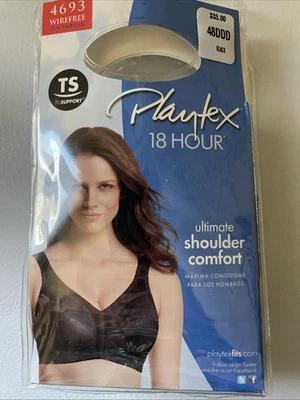 Sujetador Inalámbrico Playtex 18 Hour Ultimate Hombro Cómodo Talla 48DDD Negro 4693 Nuevo Foto 1 de 4