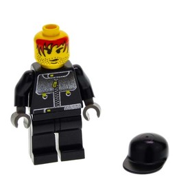 1x Lego Minifigure Studios Man Pilot Leather Jacket Baseball Cap Black 1376 1371 stu009