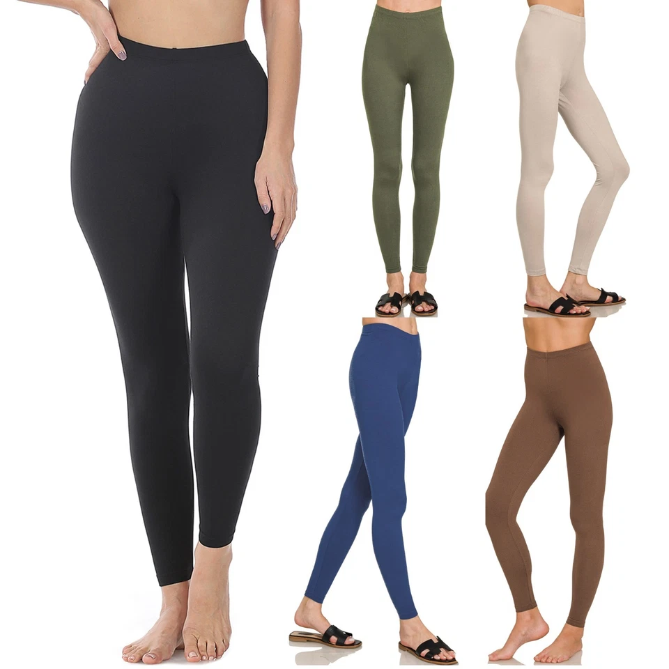 Womens Soft Full Length Leggings Poly Spandex Solid Stretch Long Elastic Fitness - Image 1 of 1