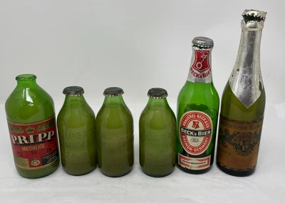 LOTE DE 6 BOTELLAS DE CERVEZA DE VIDRIO VINTAGE ROLLING ROCK PRIPP BECK'S REICHELBRAU Foto 1 de 4