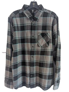 Volcom Caden Flannel Mens Large Long Sleeve Button Down Shirt Surf Skate Beach - Picture 1 of 6