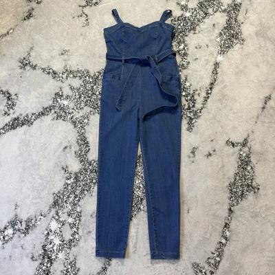 Mono Haute Monde para mujer talla L azul denim ajustado elástico corbata halter Foto 1 de 4