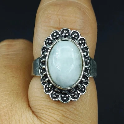 925 Sterling Silver Natural Moonstone Gemstone Handmade Ring Size-7 US - Image 1 of 4
