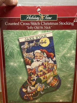 Cross Stitch Stocking Kit Jolly Old St. Nick Christmas Bucilla Counted - Image 1 of 4