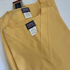 Set Of 2 Cherokee Medical Scrub Sz M Top Yellow V-Neck Short Sleeve - Picture 1 of 12