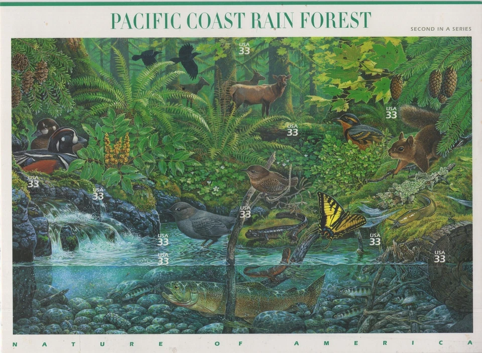 Scott 3378 - Pacific Coast Rain Forest. Sheet of 10. MNH. OG.   #02 3378sh10 - Image 1 of 1