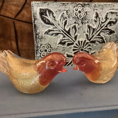 Rare Vintage Murano Glass Archimede Seguso Gold Flecked Birds Aventurine Oro - Image 1 of 4
