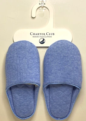 Charter Club Suéter Tejido Piel Sintética Zapatillas Espuma con Memoria Azul Para Mujer Pequeño 5-6 Foto 1 de 2