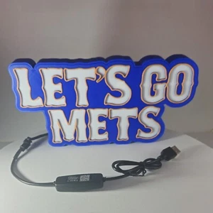LET'S GO METS Scatola luminosa stampata in 3D | Espositore da scrivania, parete o scaffale NY Mets - Foto 1 di 6