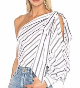 Milly NWT $355 One Shoulder Striped Nina Top Blouse Sz 8 - Picture 1 of 13