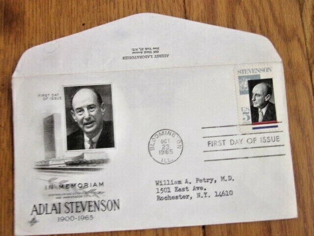 ADLAI STEVENSON MEMORIAL 1965 EMBAJADOR Y GOBERNADOR AYERST VARIEDAD FDC  Foto 1 de 1
