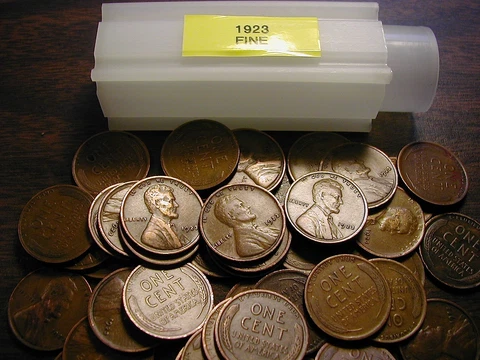 1923-P LINCOLN WHEAT CENT PENNY ROLL, all coins fine grade Cover