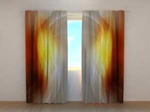 3D Photo Curtain Printed Abstract Orange Waves By Wellmira Made to Measure