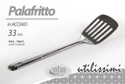 PALAFRITTO MESTOLO CHEF LUNGO 33cm FORATO UTENSILE PALETTA CUCINA ACCIAIO DELUXE - Immagine 1 di 4