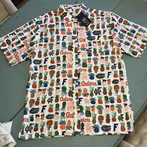UNIVERSITY of FLORIDA Men’s Casual Button Down S/S Pineapple Print Shirt - LARGE - Picture 1 of 4