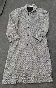 Vintage Dash wool coat long tweed houndstooth herringbone black white gray 44 - Picture 1 of 9