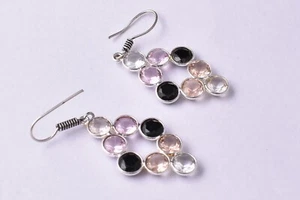 925 Argento Sterling Multicolore IN Pietra Fatto Orecchini Pendenti Hergift - Foto 1 di 9