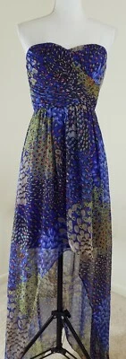 Max and Cleo~Size 2~Multi Color High low Peacock Print Strapless Dress NWT $158 - Image 1 of 4
