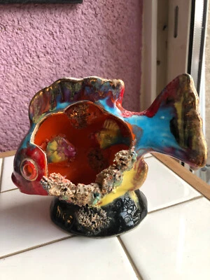 Lampe coquillage Poisson VALLAURIS vintage Année 60 -poisson - Photo 1/4