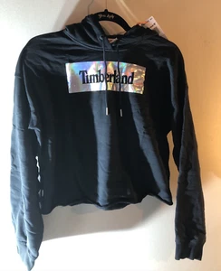 Timberland Cropped Diamonds & Pearl Graphic Hoodie Black Small Petite - Picture 1 of 9