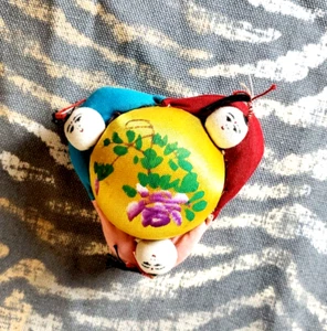 Silk Pin Cushion Japanese Chinese with Children Figures 3" diameter - Picture 1 of 5