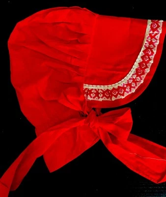 De colección Hecho a Mano Sombrero de Capó de Pradera Granja Campo Jardín Floral Disfraz Rojo y Blanco Foto 1 de 4