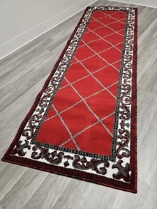 Runner Rug 2x7 Red Contemporary Diamond Cubes Hallway Rug Modern Carpet Worship - Picture 1 of 6