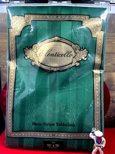 Vintage Monticello Satin Stripe Tablecloth Hunter Green Oblong 52” X 70” ~ NOS - Picture 1 of 4