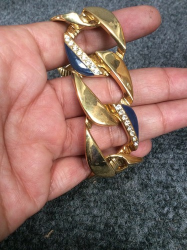 Bracciale vintage Givenchy Paris New York modernista smalto blu strass tono oro