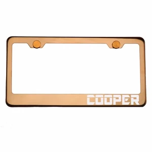 Rose Gold Chrome License Plate Frame COOPER Laser Etched Metal Screw Cap - Picture 1 of 8