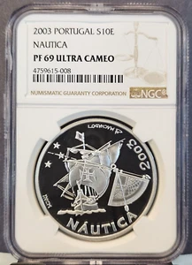 2003 PORTUGAL SILVER 10 EURO S10E NAUTICA SAILING NGC PF 69 ULTRA CAMEO TOP POP - Picture 1 of 3