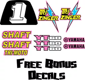 Fits 1984-1985 YT60 TRI-ZINGER Graphic Kit Decal Yellow Pink YT 60 3 wheeler - Foto 1 di 2